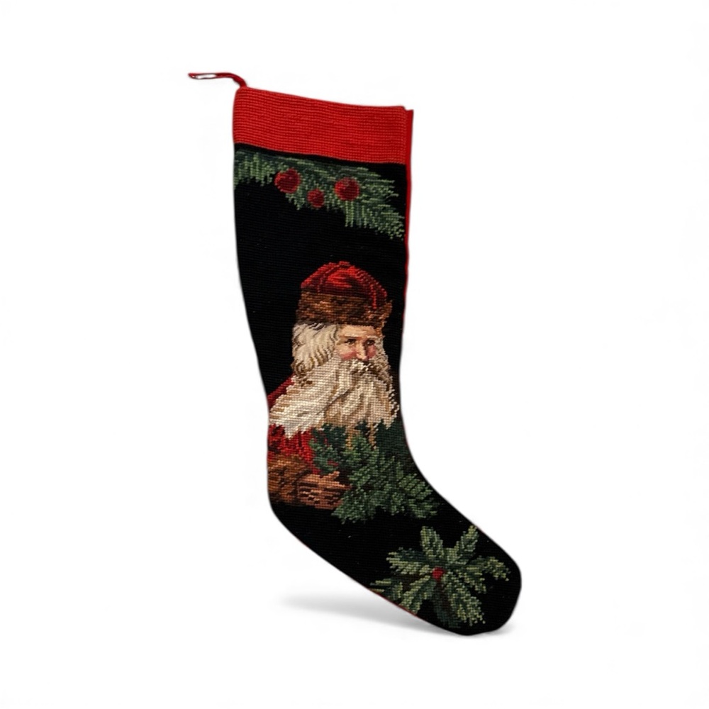 Imperial Elegance Vintage Handmade Needlepoint Christmas Santa Stocking 100%Wool